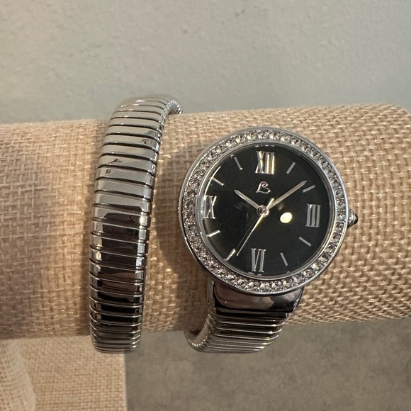 Colleen Lopez Accessories - Stainless steel & Black Onyx  coil watch by Colleen Lopez